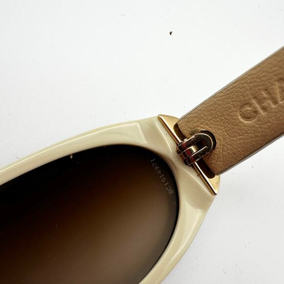 Chanel Leather Temple Beige Quilted Logo Y2K Oval Sunglasses 5129Q Color 71113 - Picture 7 of 11